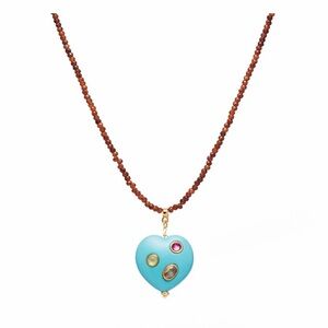 Turquoise Heart Pendant Necklace with Brown Bead Chain